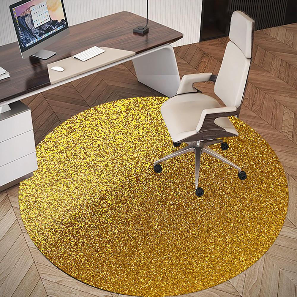 1pc Gold Glitter Round Chair Mat Area Rug - Non-Slip, Floor Mat for Office, Bedroom, and Indoor Decor -1002022