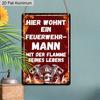 2D Flat 1pc Vintage German Firefighter Aluminium Wall Art Sign, 8x12 Aluminium Rustic Home Decor Fire Station