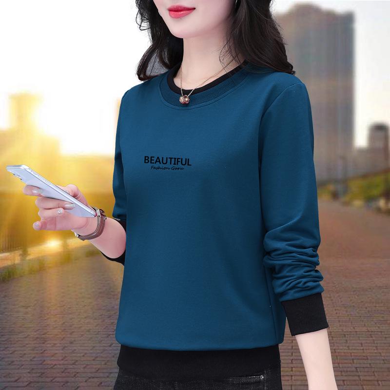 

Женская футболка с длинным рукавом, весна/осень 2025, модный свободный крой, универсальный топ, закрывающий живот 2XL (63-70 kg)