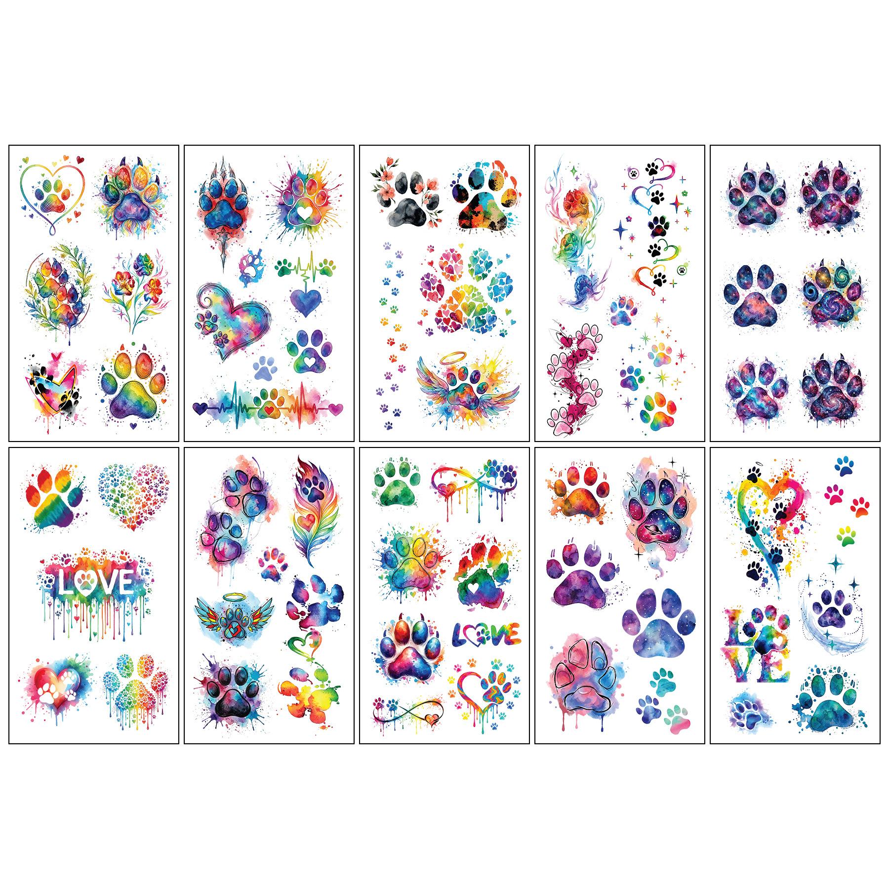 Colored Cat Claw Tattoo Sticker Premium Style Painted Dog Claw Tattoo Sticker 6.8*12cm (sold as a set of 10)