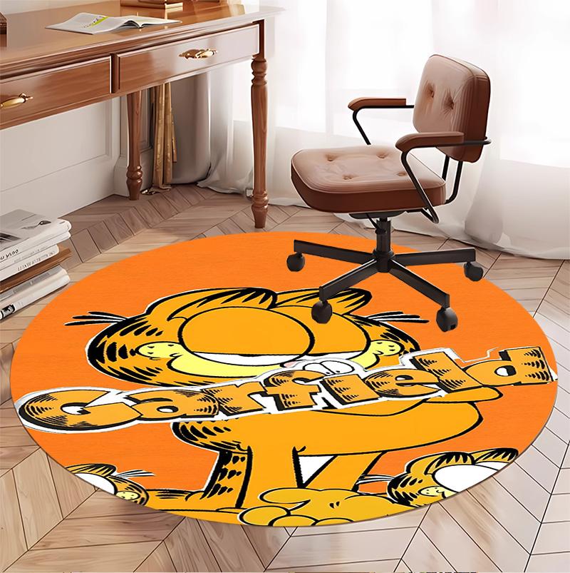 Garfield Desenli Yuvarlak Halı, İç/Dış Mekan Paspası, Piknik, Oyun Odası, Yatak Odası, Ofis, Oturma Odası, Ev Dekorasyonu Halısı, Doğum Günü Hediyesi