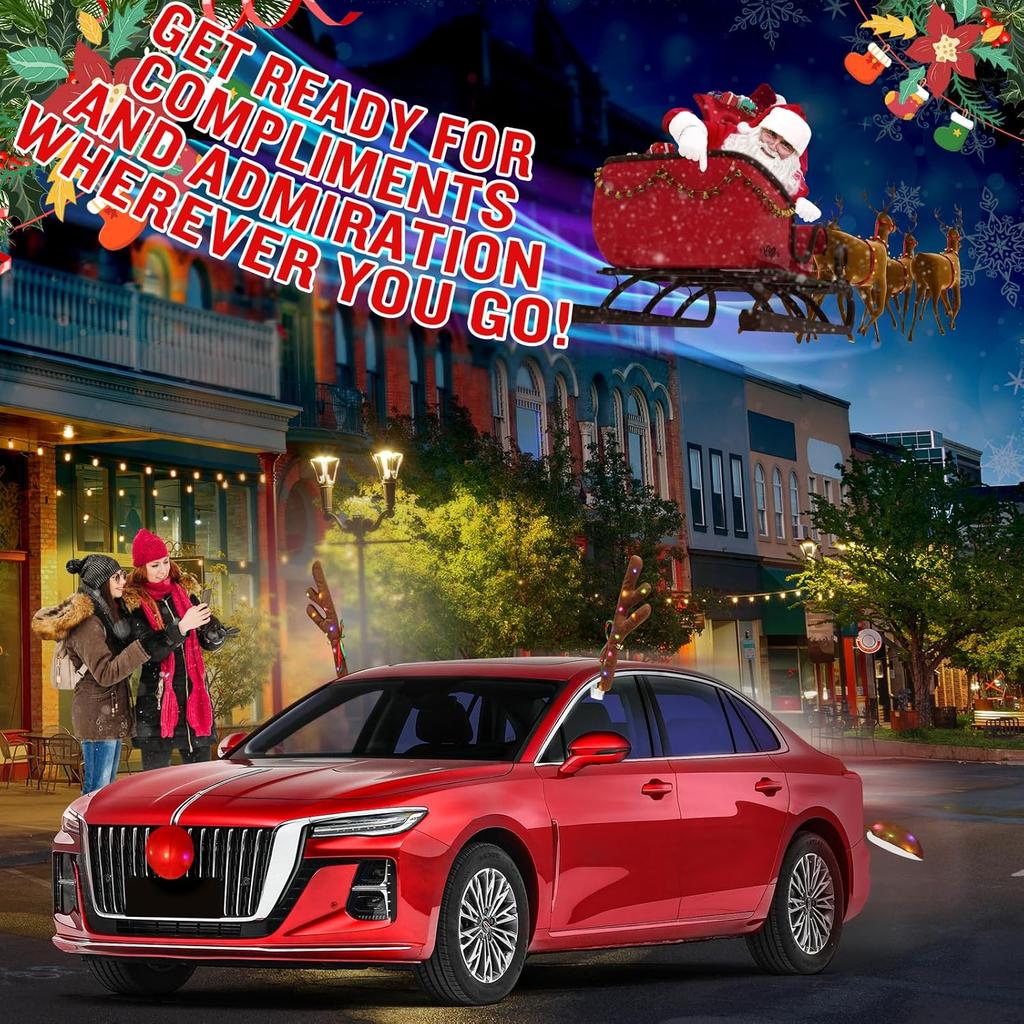 Charming Christmas Car Decoration, Festive Reindeer Kit, LED Reindeer Christmas Decoration For Car, Nice Gift For Families & Friends, Suitable For