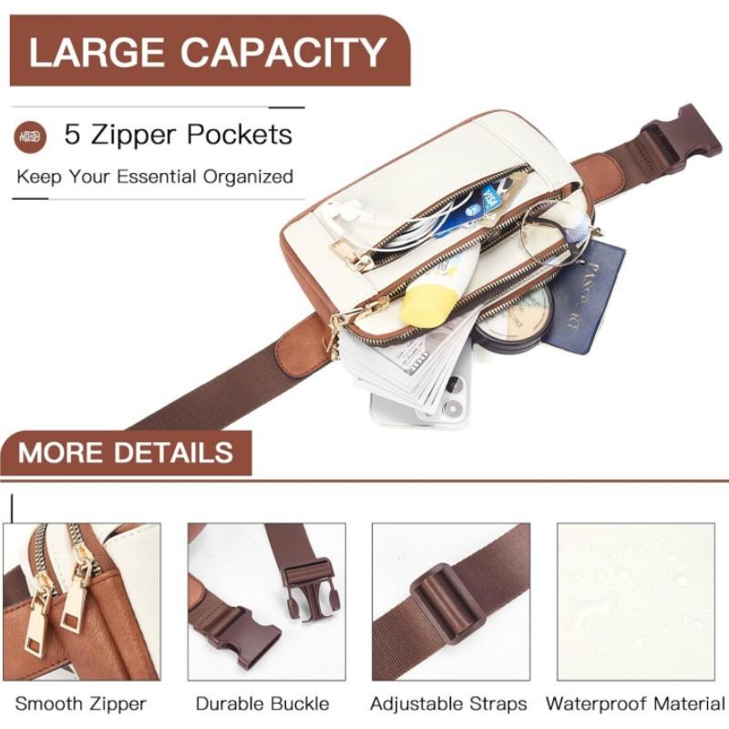 Dámský styl, Ledvinka, Více zipů, Praktická, Ramenní popruh, Crossbody hrudní taška, Sportovní ledvinka