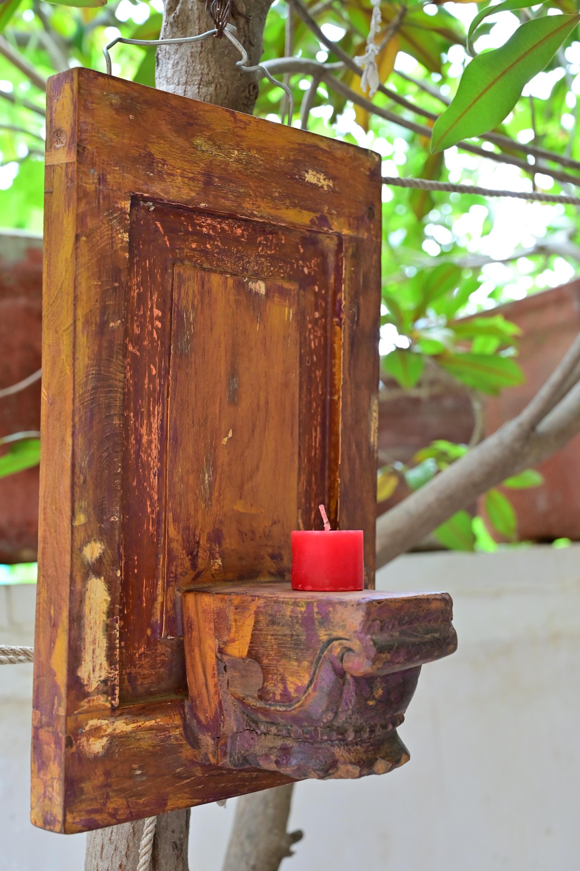 

Rustic Teak Wood Candle Holder Sconce: Vintage Farmhouse Wall Decor 18” X 9” X 24” (l x w x h) разноцветный