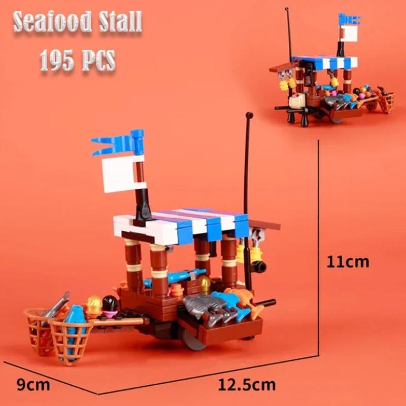 MOC Medieval Building Blocks Set Hanging Cage Guillotine Castle Fountain Bonfire Tent Bulletin Board Ox Cart Carriage Gift Toy