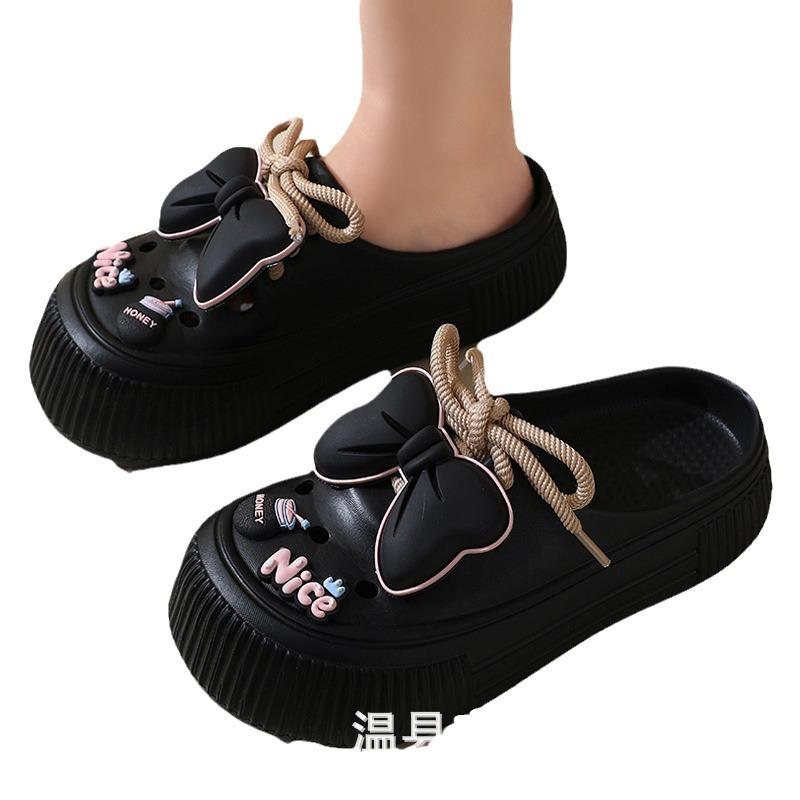 Cave women's slippers three-dimensional bow soft-soled bag head summer outer shoes beach sandals slippers integrated shoes