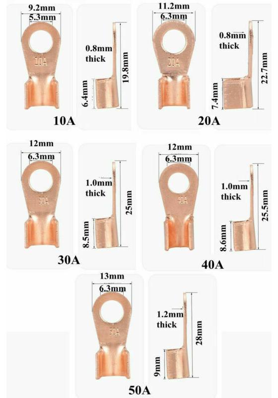 70x 5Type Auto Car Open Barrel Wire Crimp Connector Copper Ring Lug Terminal Kit
