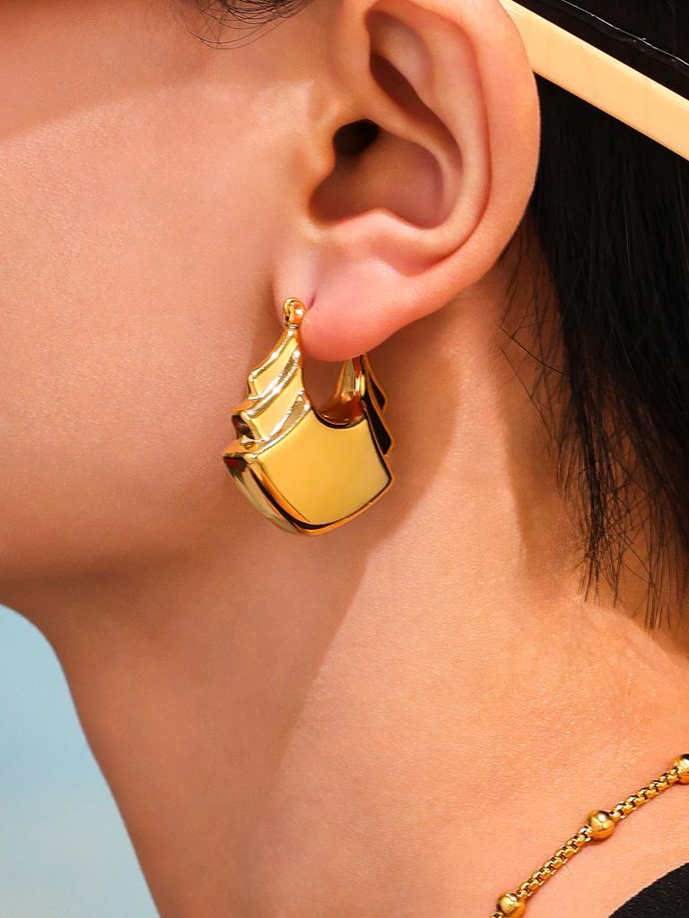 Vintage Grube Kolczyki Koła Ze Stali Nierdzewnej Pokrywane 18k Złotem Wodoodporne Nieścieralne Unikalna Geometria Kolczyk Dla Kobiet