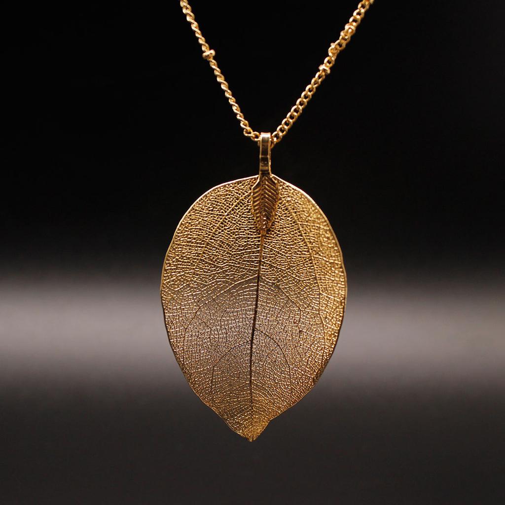 Rz-618 European American Cross-Border Fashionable Women's Real Leaf Necklace Simple Cut Sweater Figaro Chain Stainless Steel