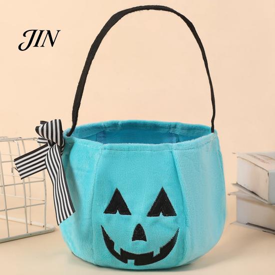 Embroidered Candy Holder Halloween Pumpkin Bag for Kids, Trick or Treat Tote Large with Handle, Reusable Snack Bucket Party Favors Festive Decoration