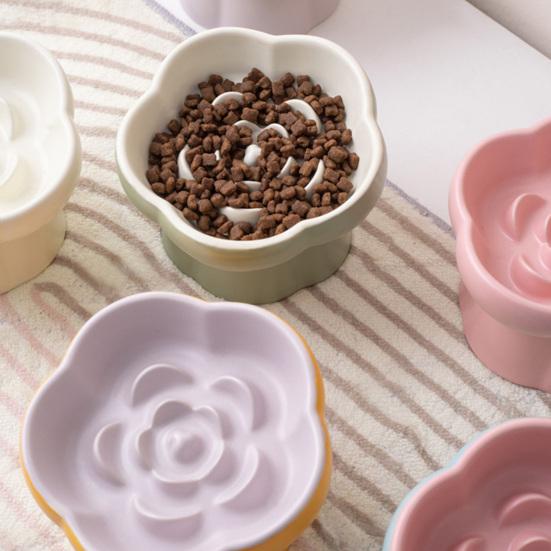 Ceramic Slow Feeder Pet Bowl Dogs Cats Anti-Choking Slow Eating Food Bowl Elevated