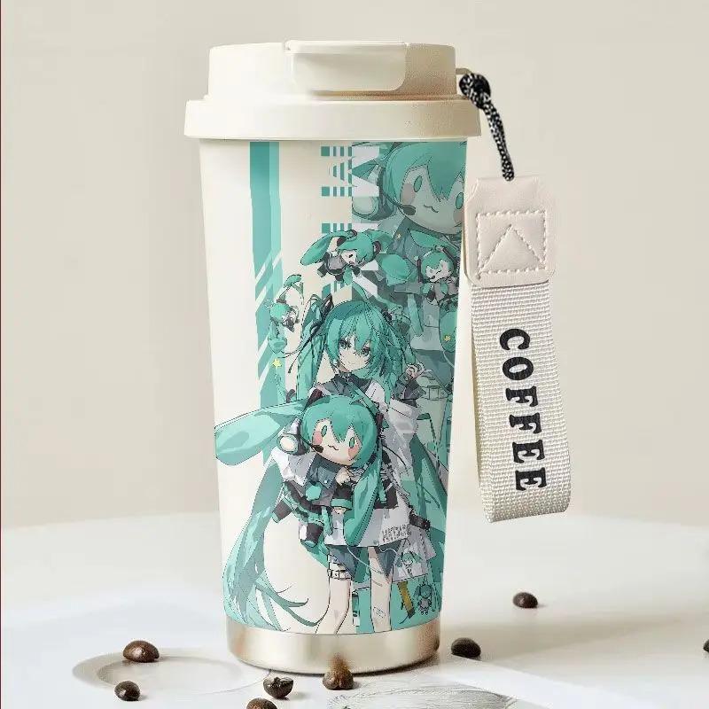 Hatsune Miku Personality Cute Animation Peripheral Thermos Cup Secondary Cartoon Creative Stainless Steel Straw Cup Holiday Gift