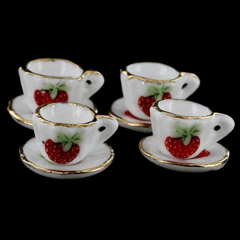Dolls House miniatura piccola scala 4 TAZZE E PIATTINI CON CUCCHIAIO