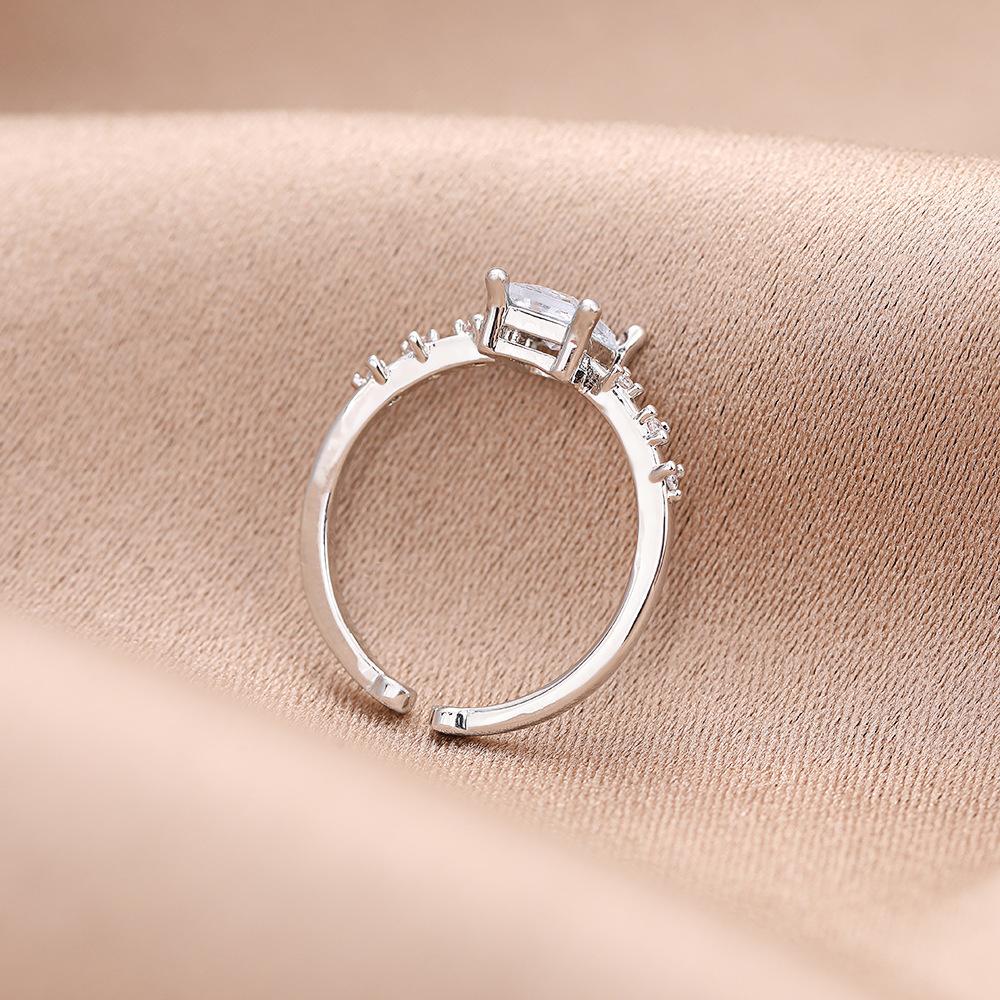 Big Rectangle Zirconia Charm Cuff Rings For Women Gold Sliver Color Copper Adjustable Finger Accessory