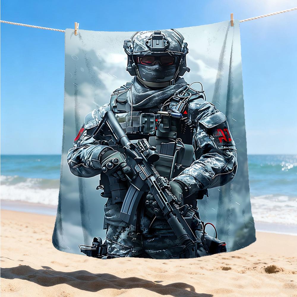 1pc Soldier Print Outdoor Blanket - Soft Flannel Cozy for Travel & Camping - All-Season Warm Bed Cover, Machine Washable yy251229094