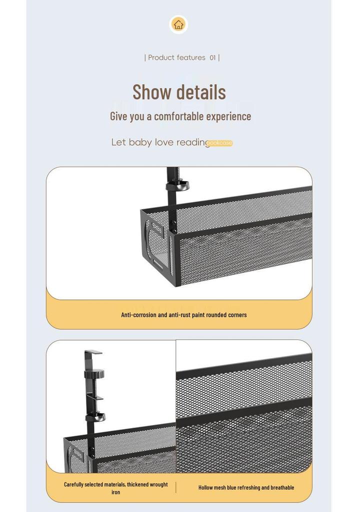 Punch-Free Retractable Under-Desk Cable Management Shelf and Storage Rack