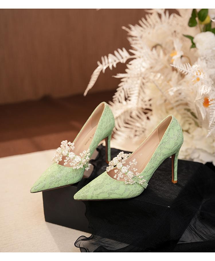 Xibeilove  Fashionable Autumn Women's Pumps Shallow Silk Satin Lace Flower High Heels Wedding Banquet Dress Shoes