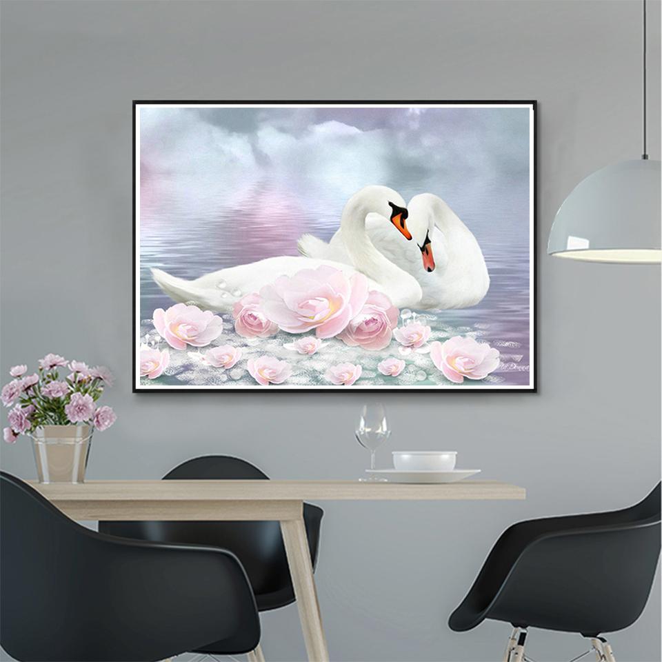 5D DIY Diamond Painting Animal Swan Rhinestone Art Picture Full Round Diamond Embroidery Rhinestone Mosaic Decoration Kit
