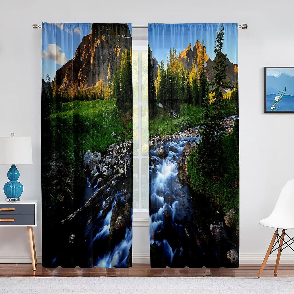 Gras Blumenfeld Berglandschaft Natur Tüll Vorhänge für Wohnzimmer Chiffon Transparent Voile Küche Schlafzimmer Vorhang Drapierungen