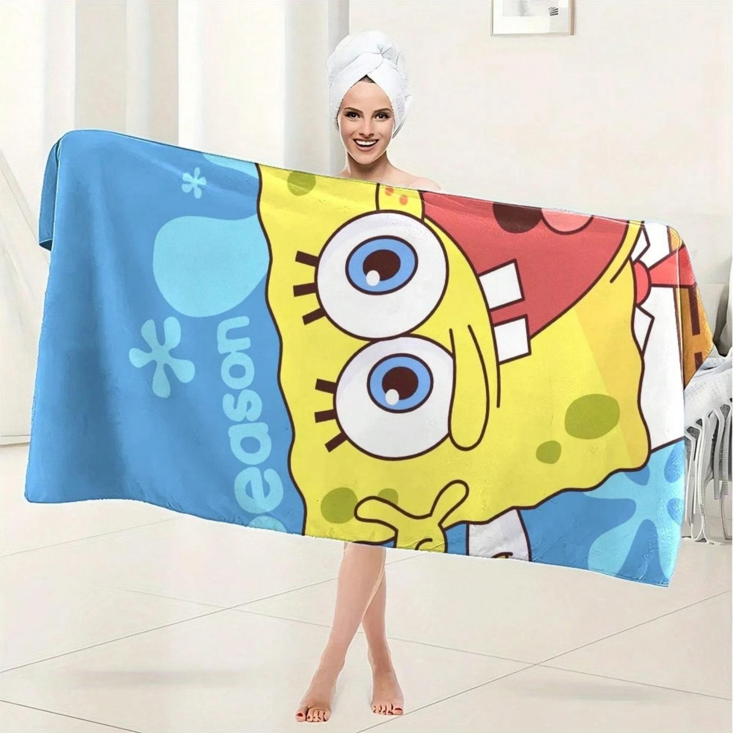 

1pc Cartoon SpongeBob Absorbent Bath Towel, Super Soft Fiber Towel Suitable For Men & Women, Ideal For Camping, Home Use W40*H60(CM)