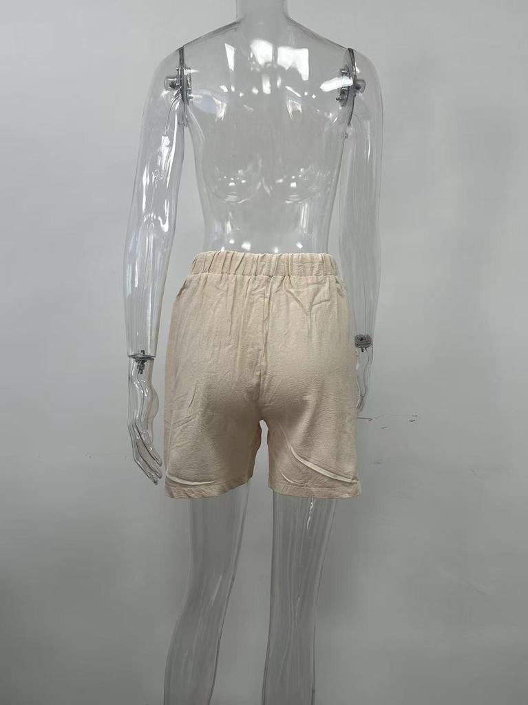 Pantaloncini Casual da Donna 2024 in Cotone e Lino con Vita Elastica e Coulisse