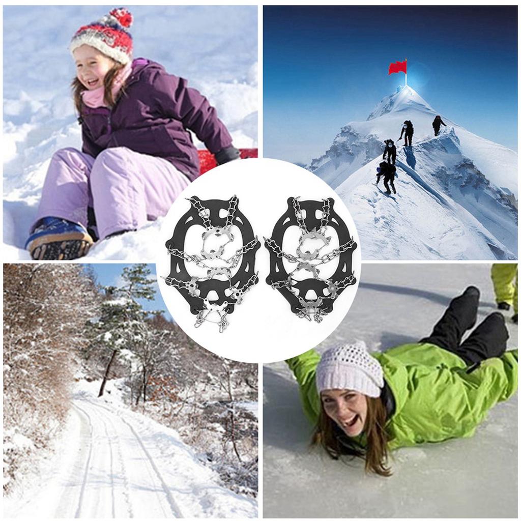 A Pair 19 Teeth Outdoor Climbing Ice Crampons Stainless Steel Welding Anti Slip Shoe Snow Grips Spikes Cleats(XL 19