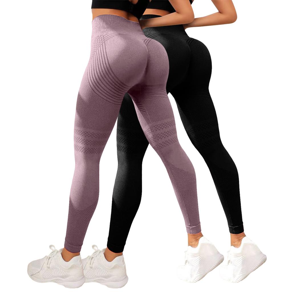 2 szt. Damskie codzienne bezszwowe spodnie fitness podnoszące biodra, dopasowane i z wysokim stanem, spodnie do jogi Seach