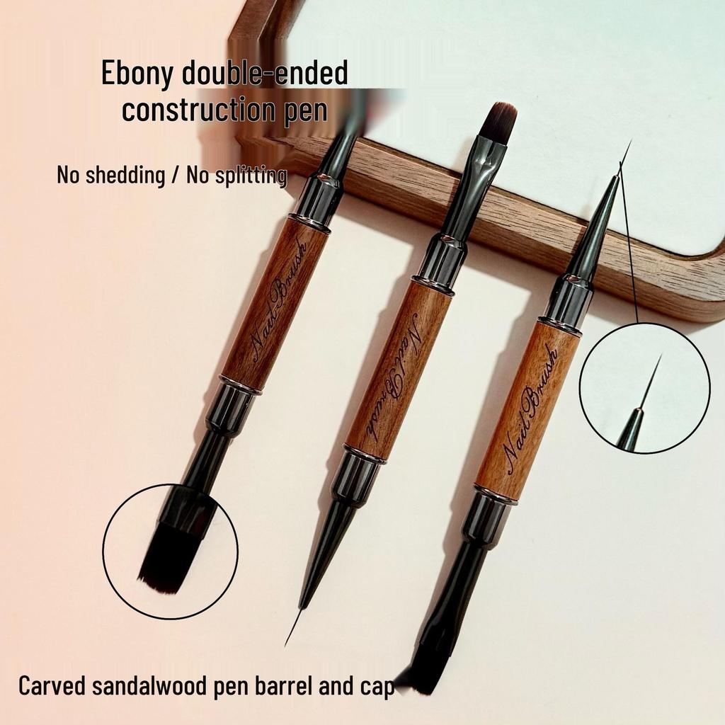 Dual-Ended Sandalwood Nail Art Brush with Japanese Base Coat for Painting, Lining, and Outlining