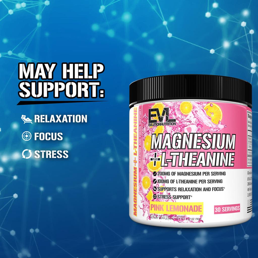 EVLution Nutrition, Magnesium + L-Theanin, Pink Lemonade, 3,17 oz (90 gr)