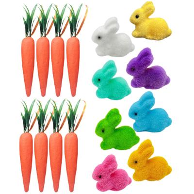 16pcs Easter Foam Flocking Colored Ornaments Glitter Carrot Pendant Set Festival Party Decoration