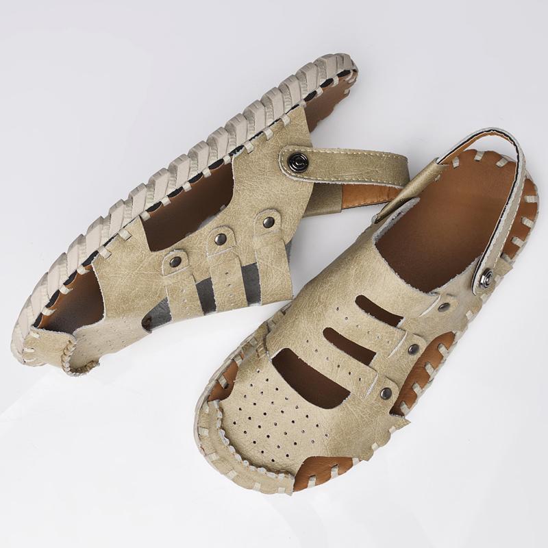 2024 Black Handmade Leather Men Shoes Summer New Large Size Men's Sandals Men Sandals Fashion Sandals Slippers Big Size 38-46