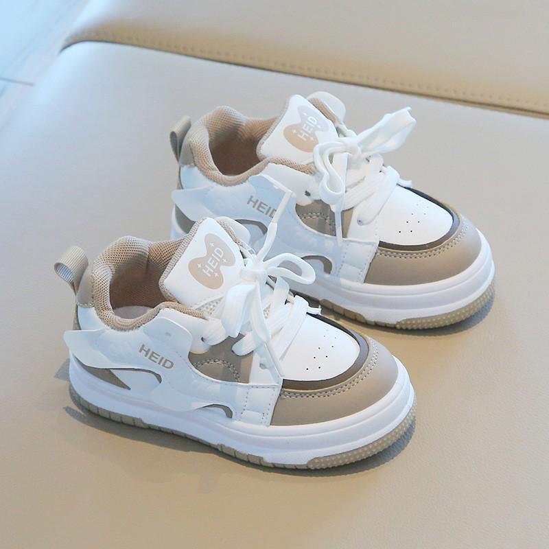 Kids Casual Sneakers Boys Girls Fall Lightweight Soft Sole Mid-Cut PU Shoes With Breathable Mesh Lining