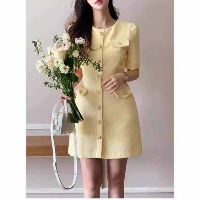 2025 Sommer Koreanisches Schickes Elegantes Tweed-Kurzarmkleid