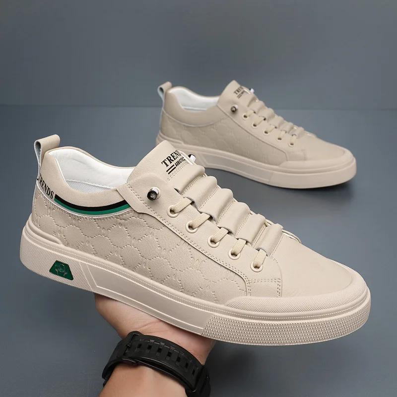 Brand New Men Genuine Leather Casual Shoes Trend Knurling Flat Skateboard Shoes Designer Street Cool Sneaker