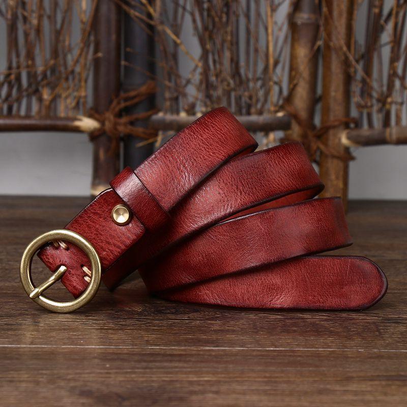 

Fashion Leather Copper Buckle Jeans Belt First Layer Cowhide Round Buckle Ins Women S Belt New Casual 90cm
