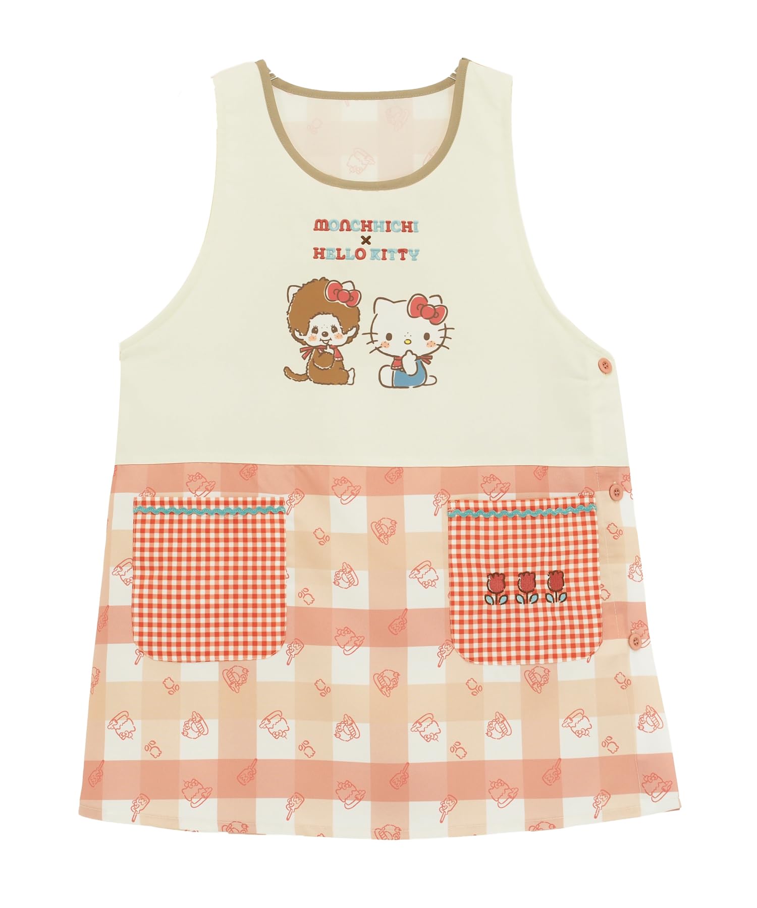 

Фартук Monchichi Hello Kitty для детского сада, боковой, быстро мнущийся, с персонажем, ma43961 [ON NISHIKI] Учителя, Женщины, Взрослые, Вышитый, Пуговицы, Сушка,