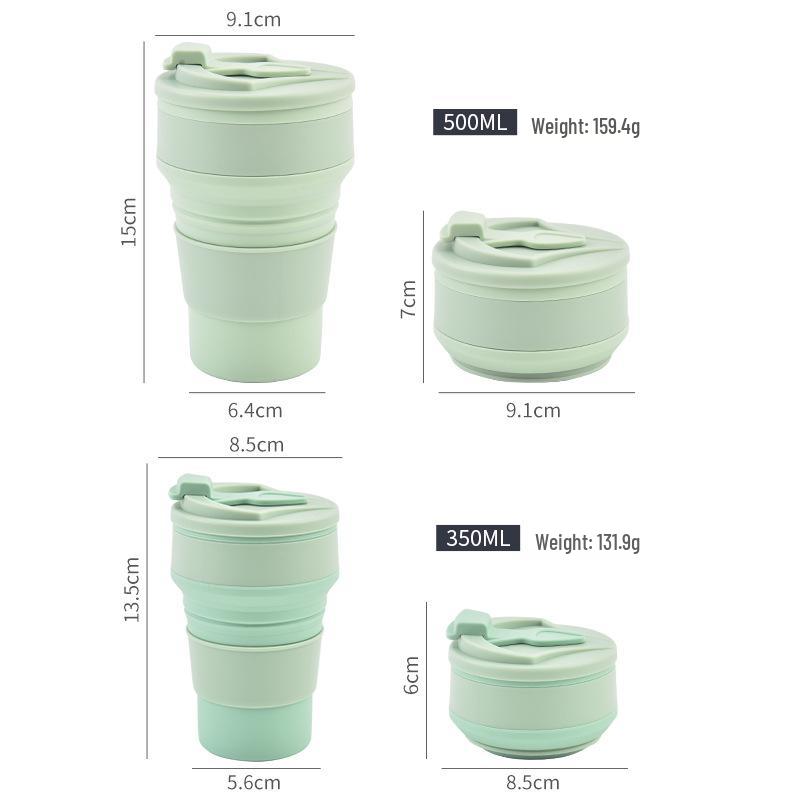 Folding Silicone Water & Coffee Cup, 350ml/500ml, Heat Resistant & Portable for Travel