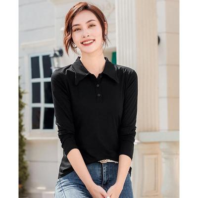 Women's Spring and Autumn T-shirt Thin Butterfly Lapel Pure Cotton Versatile Fashion Slim Fit Women's T-Shirt Top