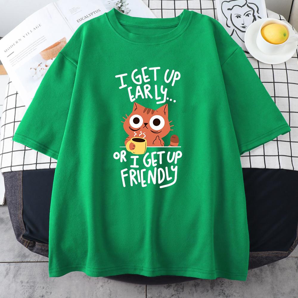 

Morning Cat Hip Hop Coffee Cat Printing Male Cotton T-Shirts Creativity Vintage O-Neck Tee Clothing Breathable Oversize Men Tops 4XL