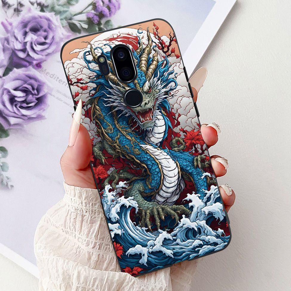 Para LG G7 ThinQ Funda Silicona Negra Gato Lindo Flores de Moda Trasera Pintada Genial Para LG G7ThinQ Funda de Teléfono LMG710EM