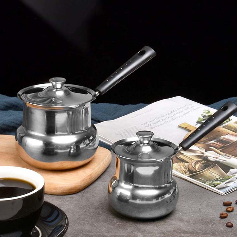 Long Handle Milk Saucepan with Lid Chocolate Melting Pan Portable Turkish Coffee Pot Camping