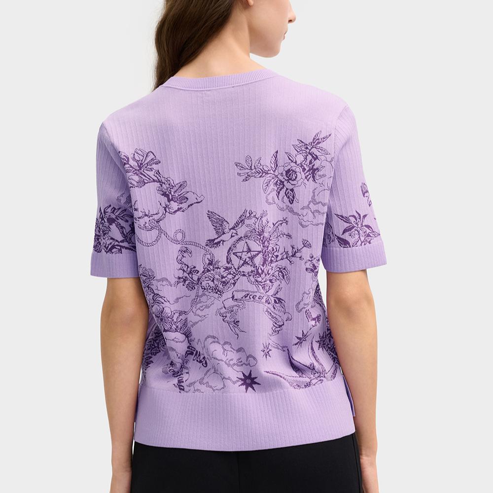 FILA Fashionable Comfortable Short Sleeve Knitted Top Women tops Light-Lavender-Purple F11W518410FVT