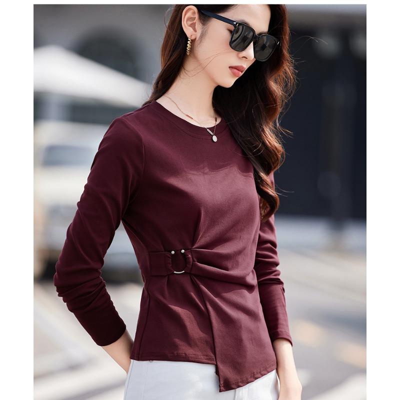 Spring and Autumn Irregular Long Sleeve T-Shirt Women's Simple Slim Fit Versatile Slim Top