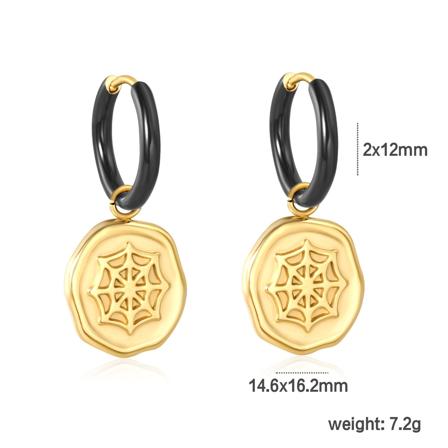 

Creative Halloween Spiderweb Earrings: Irregular Oval, Stainless Steel Enamel Dangle Ear Cuffs for Women