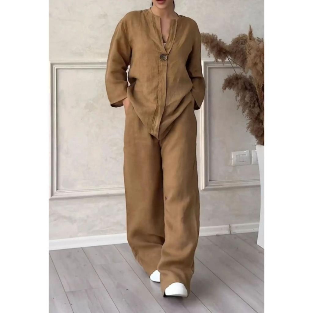 New Women's 2-piece Set, High Waisted Loose Pants, Polyester Fiber Fabric, Solid Color, Strapless, Medium Elasticity, Elegant Style