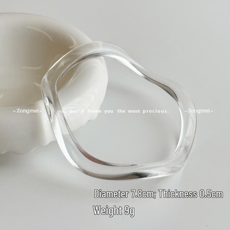 Irregular Wide-Edged Acrylic Cellulose Acetate Hoop Bracelet for Women - Niche Design, Retro Stackable Bangle Hand Jewelry