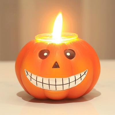 Halloween Pumpkin Lamp Decoration Creative Ghostface Pumpkin Candle Holder Outdoor Indoor Home Party Desktop Resin Ornaments