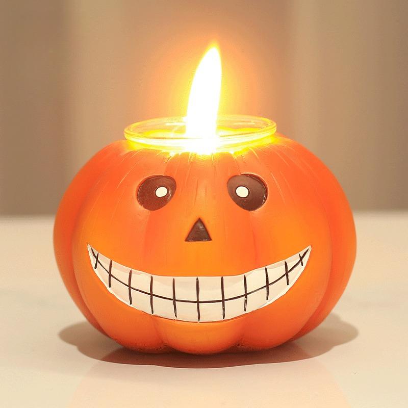 Halloween Pumpkin Lamp Decoration Creative Ghostface Pumpkin Candle Holder Outdoor Indoor Home Party Desktop Resin Ornaments