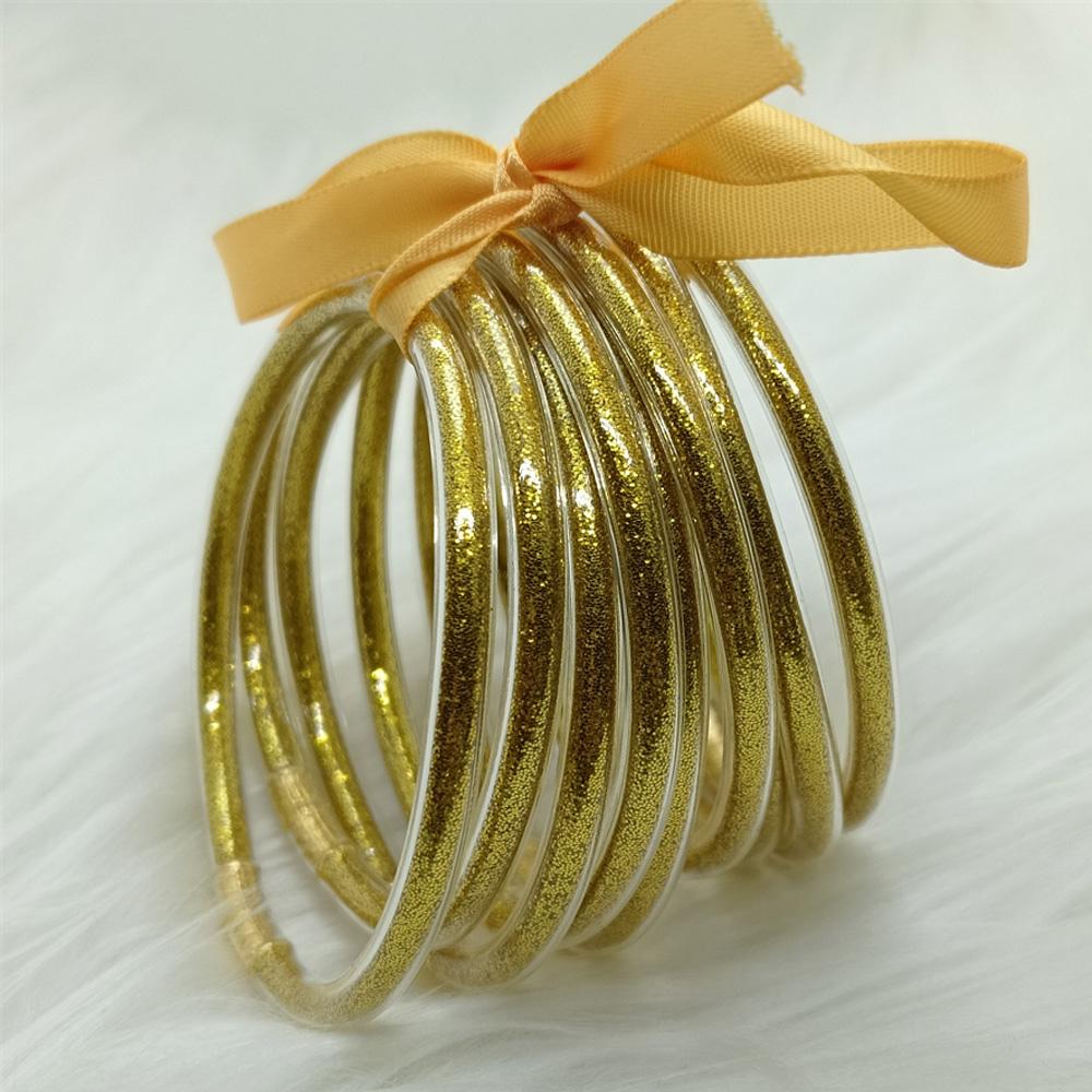 9 Stück/Set Modeschmuck Goldenes Armband Buddhistisches Jonc Armreifen Set für Damen Glitzergefülltes Jelly Silikon Buddha Mädchen Armbänder