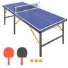 Foldable Table Tennis Table with Net and Bat Set, Suitable for Outdoor/indoor Use, Blue Surface, Includes 2 Bats and 3 Balls, Stable 6-leg Design